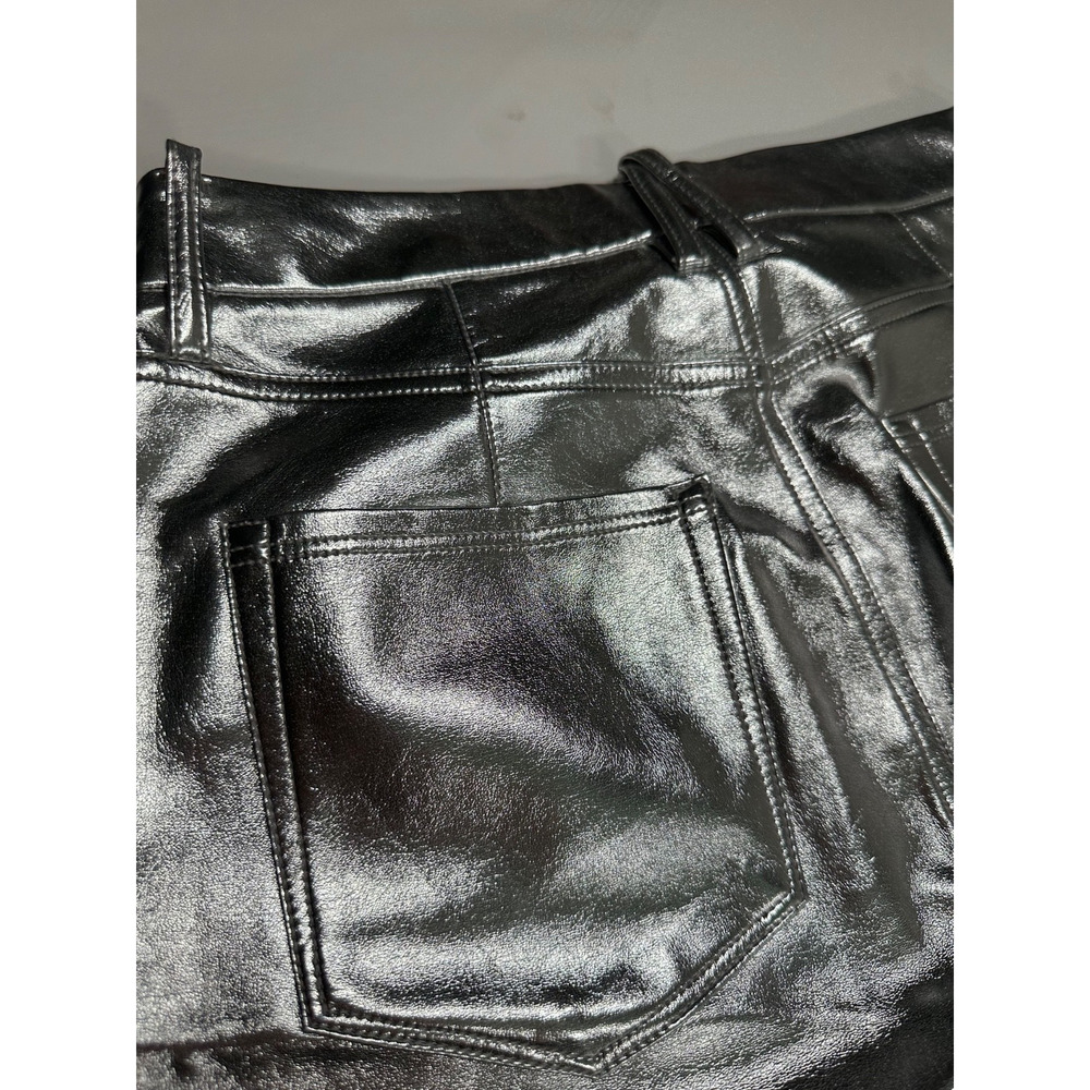 Good American Faux Leather Good Icon Straight Pants in Silver Metallic Size 6/28 - Picture 4 of 7